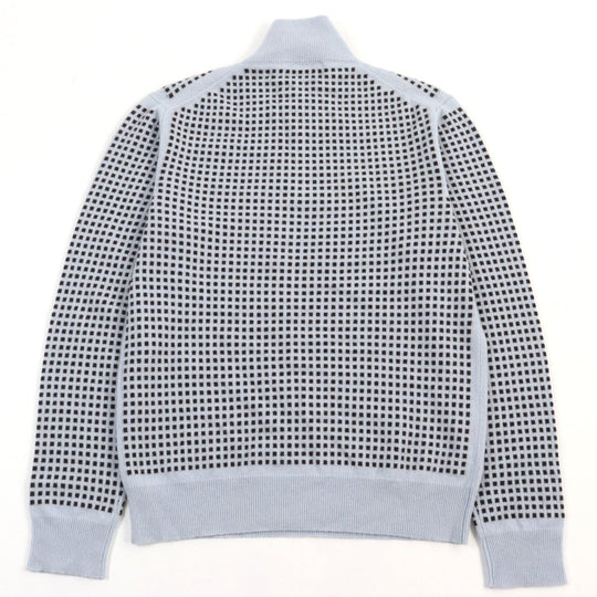 HERMES knit Main: 100% cashmere, part: lamb leather Light Blue Brown All-over Pattern mens S Used Authentic