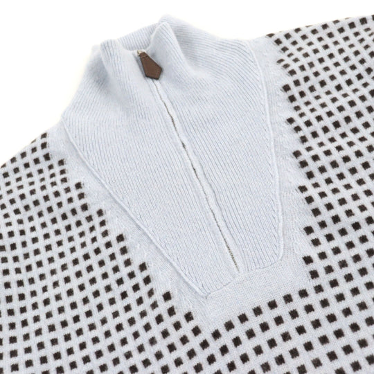 HERMES knit Main: 100% cashmere, part: lamb leather Light Blue Brown All-over Pattern mens S Used Authentic