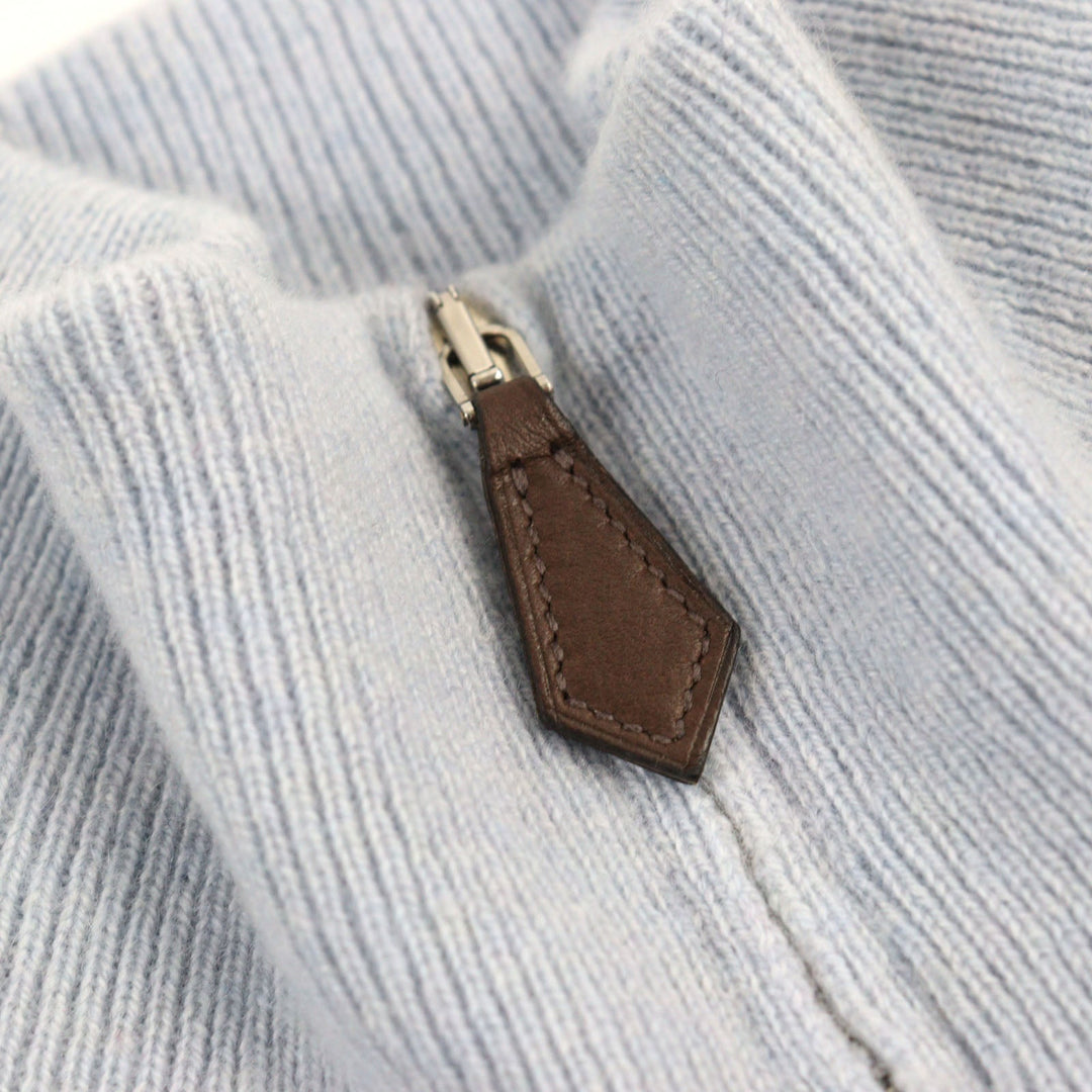 HERMES knit Main: 100% cashmere, part: lamb leather Light Blue Brown All-over Pattern mens S Used Authentic