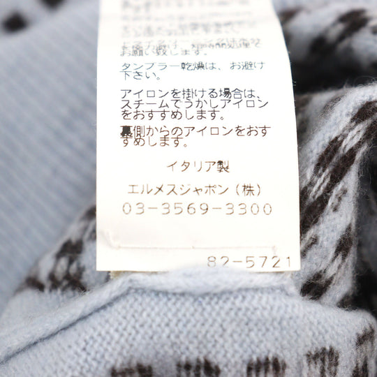 HERMES knit Main: 100% cashmere, part: lamb leather Light Blue Brown All-over Pattern mens S Used Authentic
