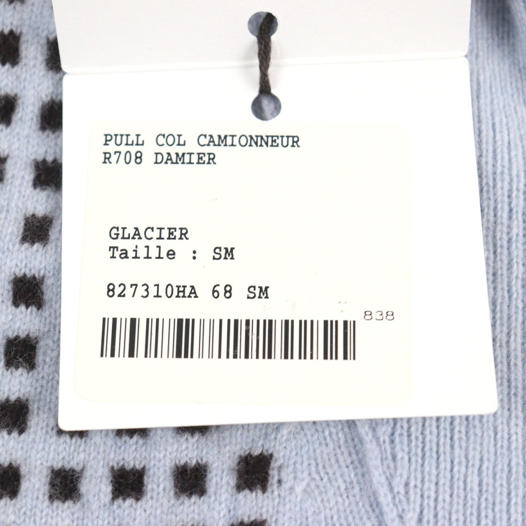 HERMES knit Main: 100% cashmere, part: lamb leather Light Blue Brown All-over Pattern mens S Used Authentic