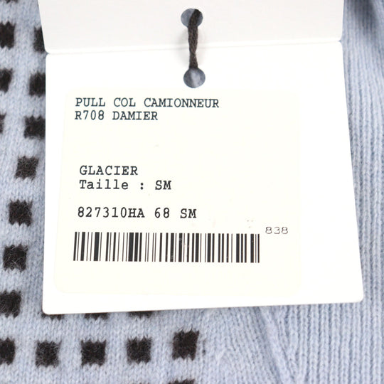 HERMES knit Main: 100% cashmere, part: lamb leather Light Blue Brown All-over Pattern mens S Used Authentic