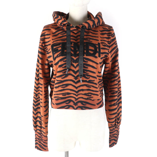 FENDI Hoodie FS7516 Outer: 100% cotton, Part: 97% cotton, Part: 3% polyurethane, Lining: 100% cotton, Part: 100% cotton Brown black Women XS Used Authentic