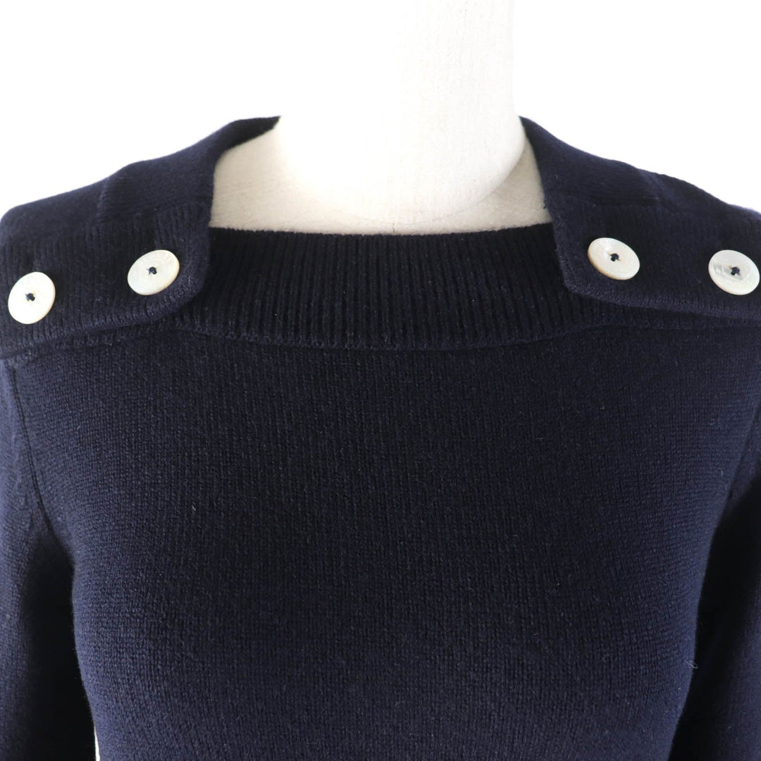 HERMES knit Main: 100% cashmere Navy Women 34 Used Authentic