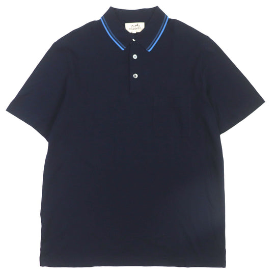 HERMES Short sleeve polo shirt Main: 100% cotton Navy mens L Used Authentic