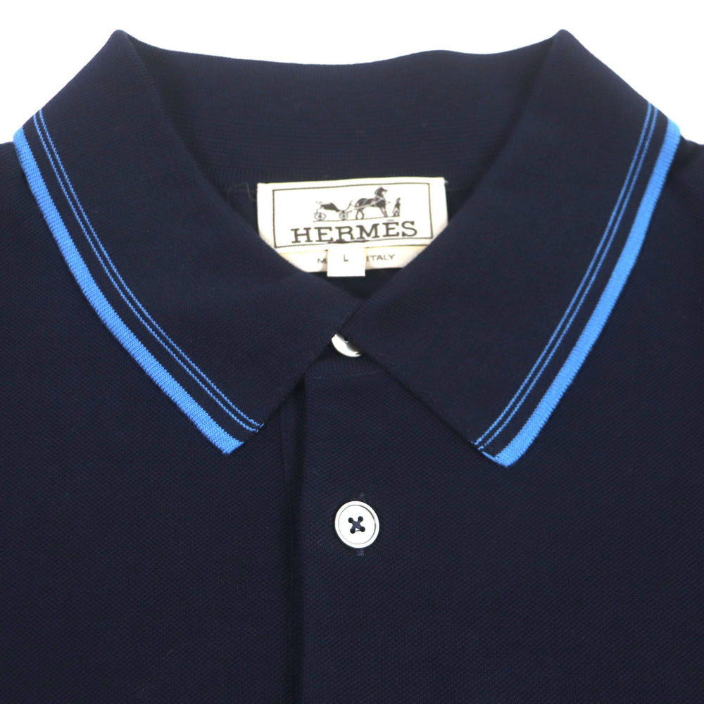 HERMES Short sleeve polo shirt Main: 100% cotton Navy mens L Used Authentic