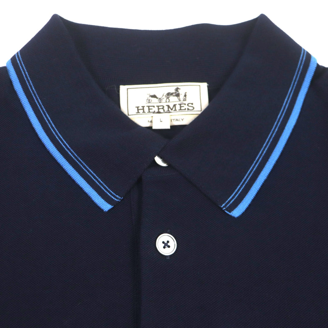 HERMES Short sleeve polo shirt Main: 100% cotton Navy mens L Used Authentic