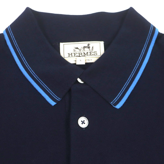 HERMES Short sleeve polo shirt Main: 100% cotton Navy mens L Used Authentic