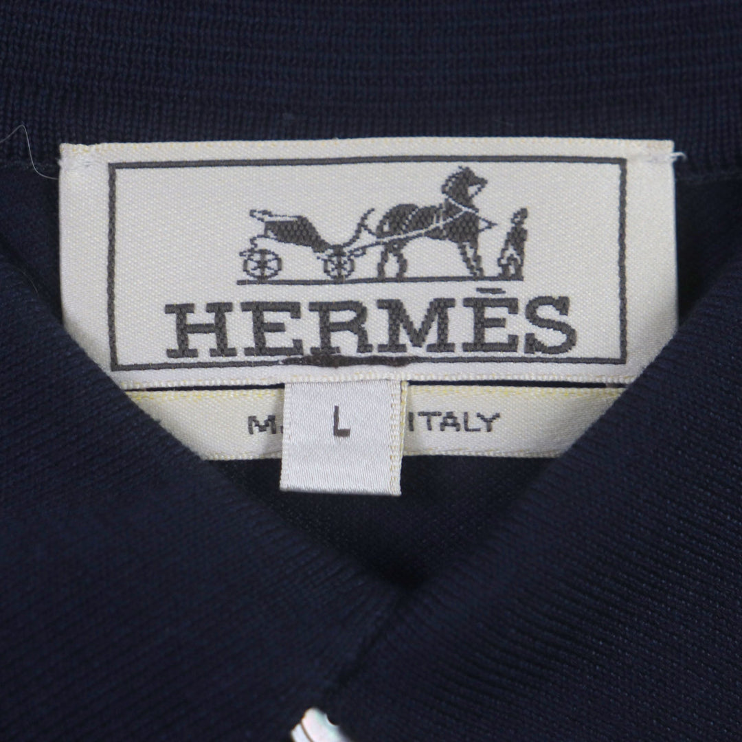 HERMES Short sleeve polo shirt Main: 100% cotton Navy mens L Used Authentic