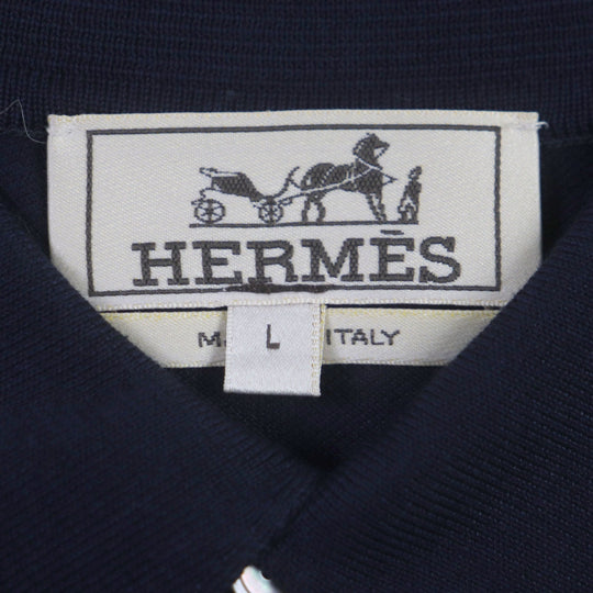 HERMES Short sleeve polo shirt Main: 100% cotton Navy mens L Used Authentic
