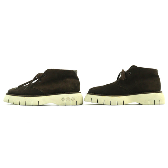 LOUIS VUITTON short boots Main: Suede leather Dark brown LV Square Line mens 5 1/2 Used Authentic