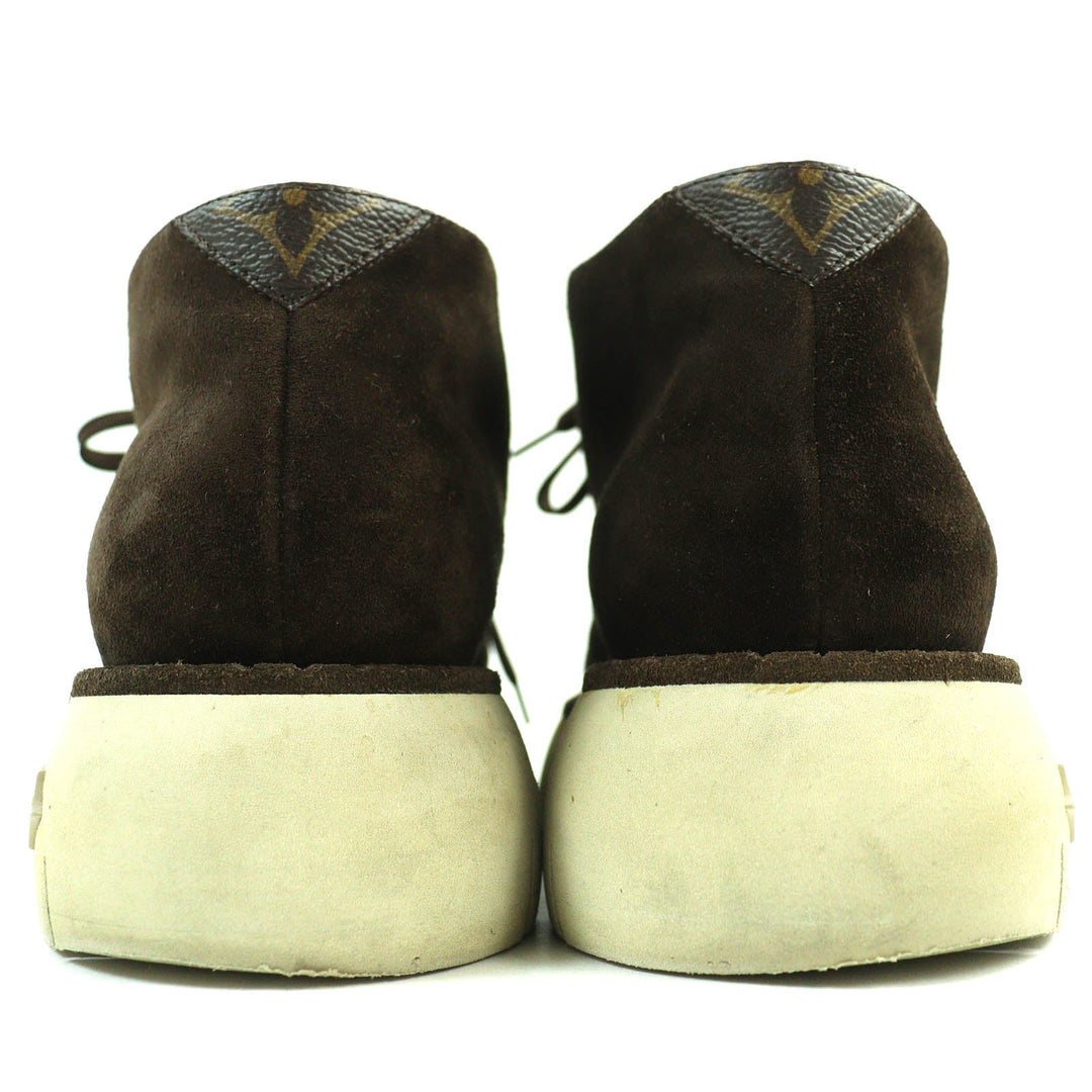 LOUIS VUITTON short boots Main: Suede leather Dark brown LV Square Line mens 5 1/2 Used Authentic