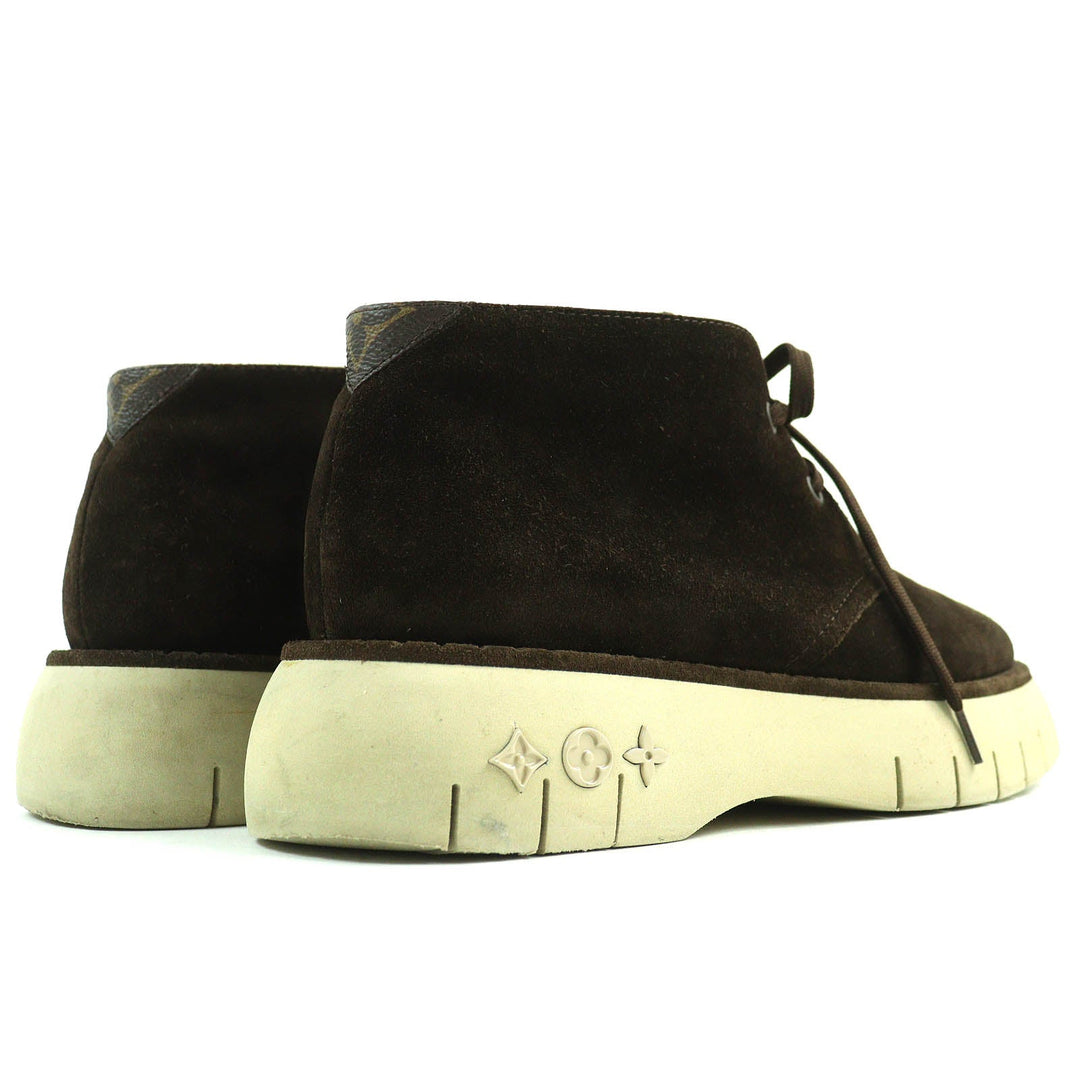 LOUIS VUITTON short boots Main: Suede leather Dark brown LV Square Line mens 5 1/2 Used Authentic