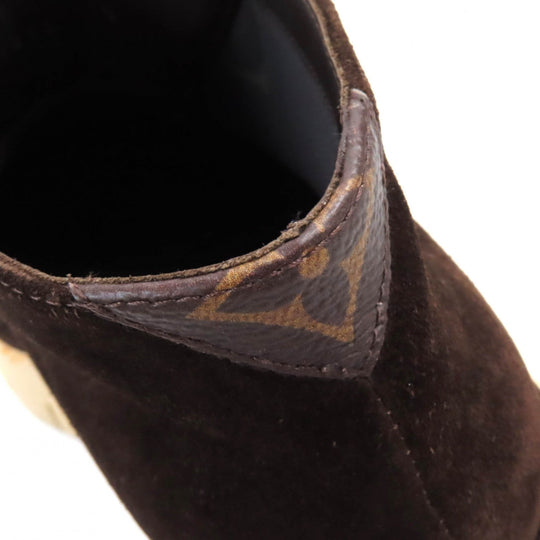 LOUIS VUITTON short boots Main: Suede leather Dark brown LV Square Line mens 5 1/2 Used Authentic