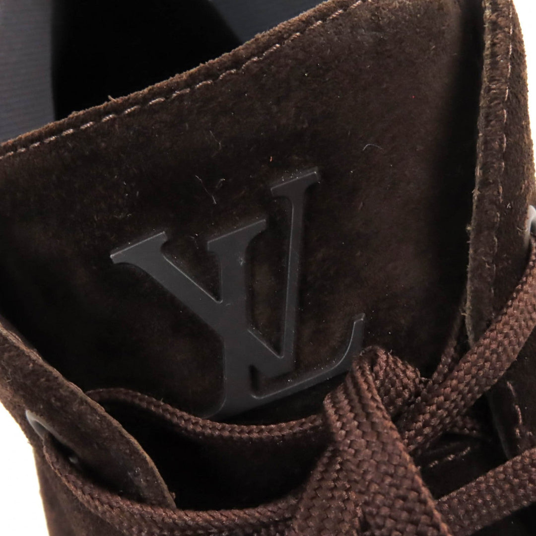 LOUIS VUITTON short boots Main: Suede leather Dark brown LV Square Line mens 5 1/2 Used Authentic