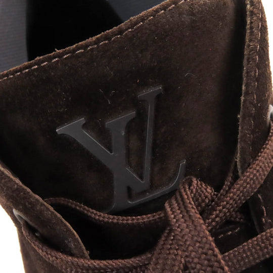 LOUIS VUITTON short boots Main: Suede leather Dark brown LV Square Line mens 5 1/2 Used Authentic