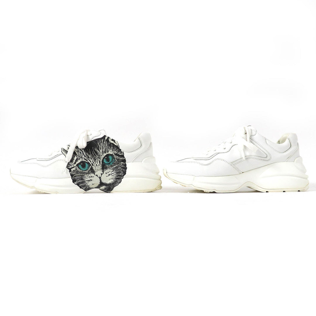 GUCCI sneakers 58337 Main: Leather White Black Green Yellow Mystic cat Women 38 Used Authentic