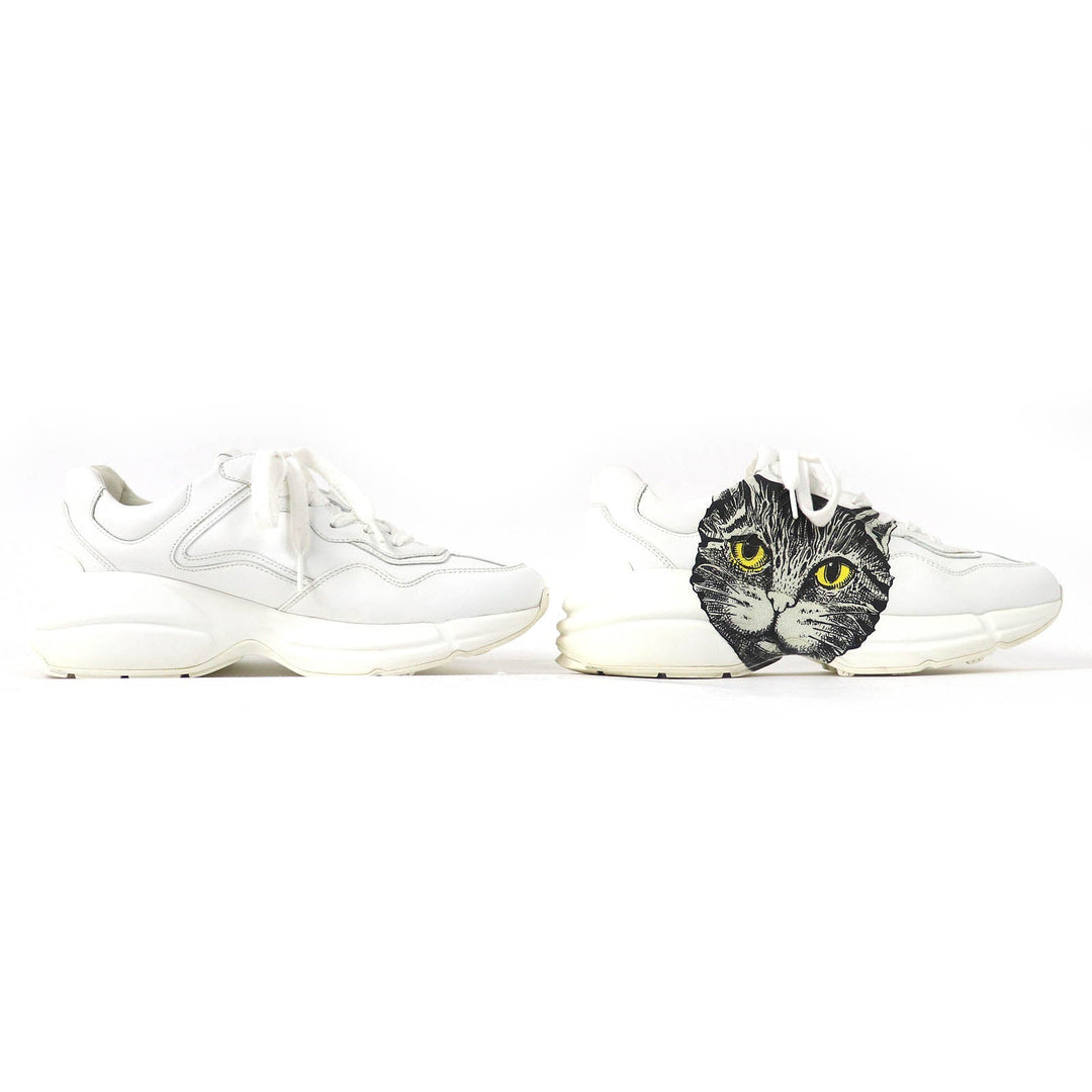 GUCCI sneakers 58337 Main: Leather White Black Green Yellow Mystic cat Women 38 Used Authentic