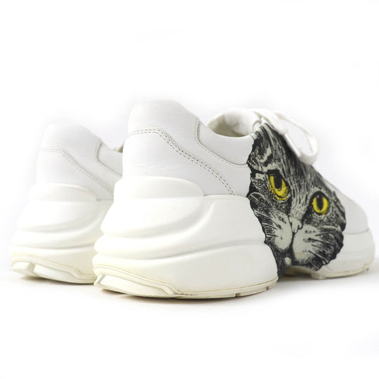 GUCCI sneakers 58337 Main: Leather White Black Green Yellow Mystic cat Women 38 Used Authentic