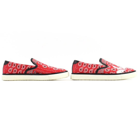 HERMES Slip-on Main: Canvas, Part: Leather Red mens 42 1/2 Used Authentic