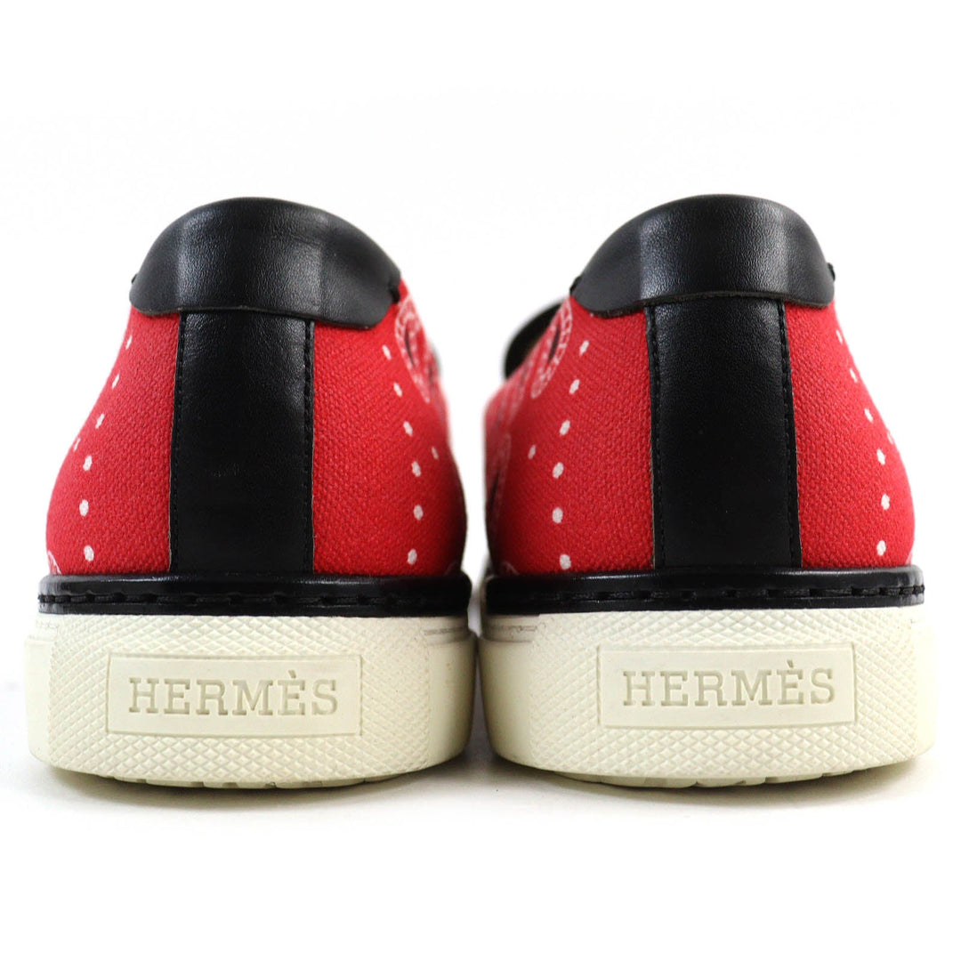 HERMES Slip-on Main: Canvas, Part: Leather Red mens 42 1/2 Used Authentic