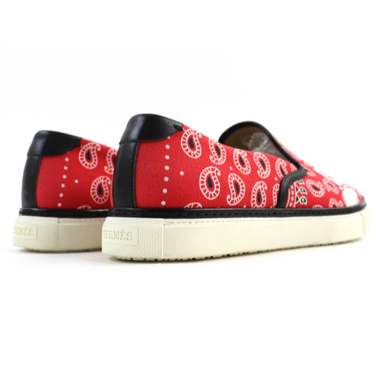 HERMES Slip-on Main: Canvas, Part: Leather Red mens 42 1/2 Used Authentic