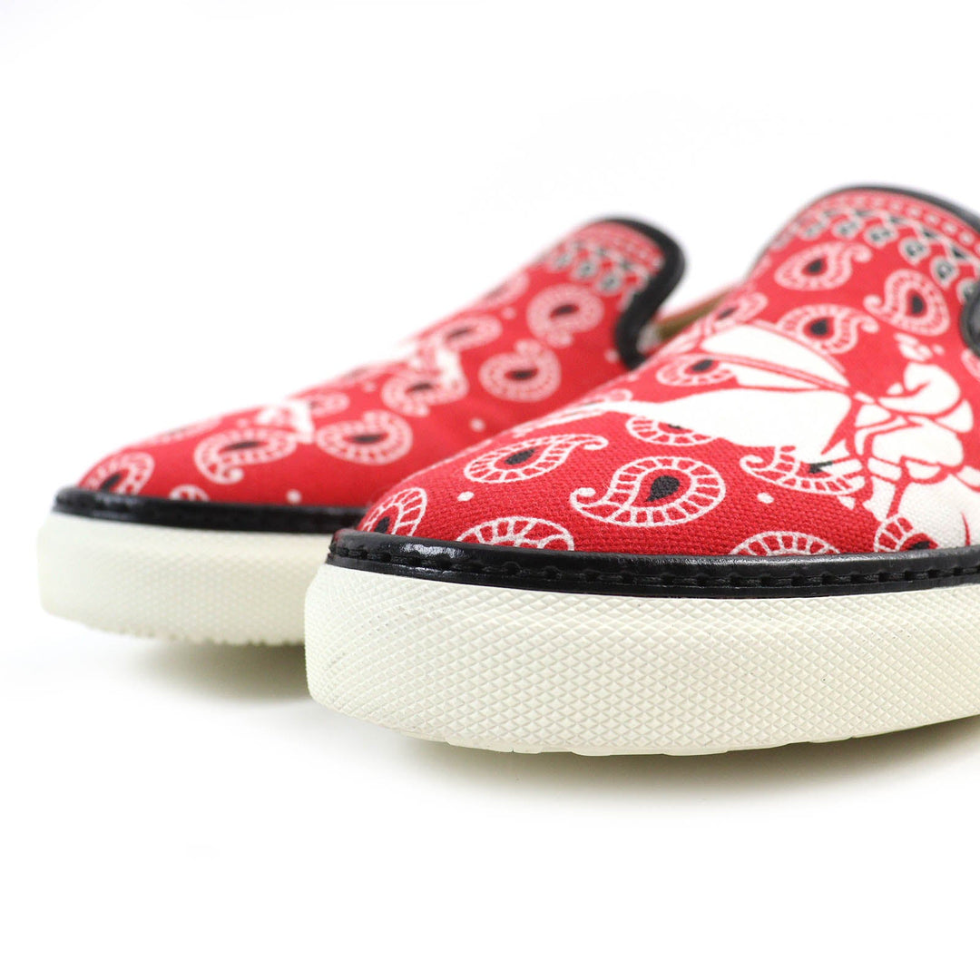 HERMES Slip-on Main: Canvas, Part: Leather Red mens 42 1/2 Used Authentic
