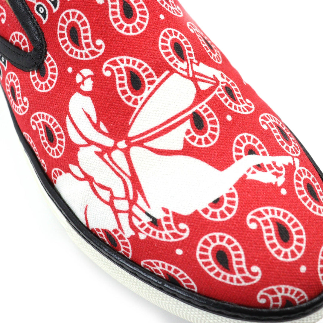 HERMES Slip-on Main: Canvas, Part: Leather Red mens 42 1/2 Used Authentic