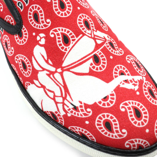 HERMES Slip-on Main: Canvas, Part: Leather Red mens 42 1/2 Used Authentic