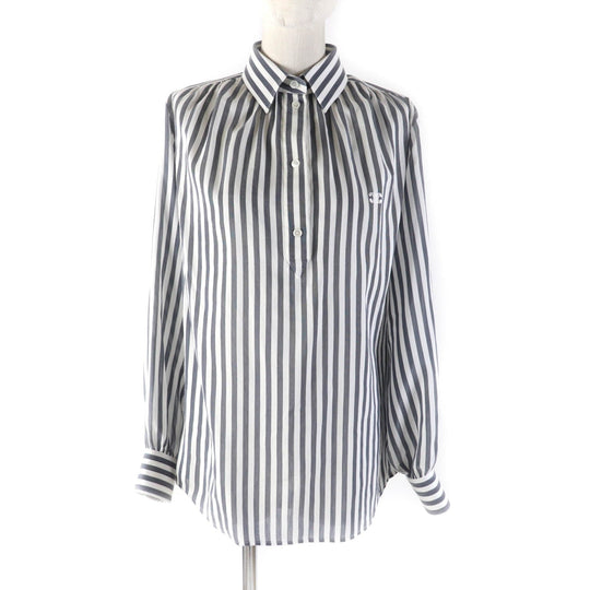 CELINE Long sleeve shirt 2C703637P Main: 73% cotton, Main: 27% silk Gray white Women 34 Used Authentic