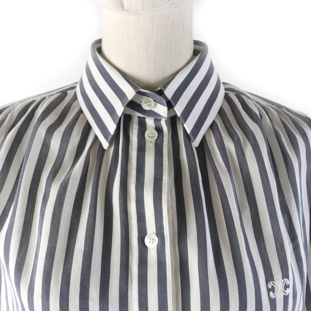 CELINE Long sleeve shirt 2C703637P Main: 73% cotton, Main: 27% silk Gray white Women 34 Used Authentic