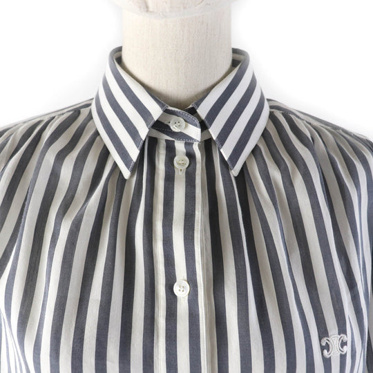 CELINE Long sleeve shirt 2C703637P Main: 73% cotton, Main: 27% silk Gray white Women 34 Used Authentic