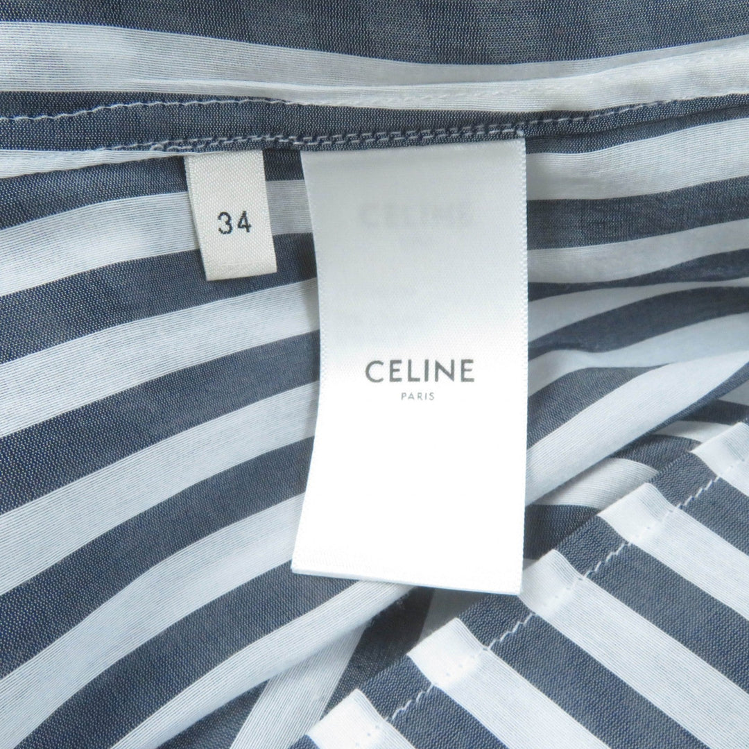CELINE Long sleeve shirt 2C703637P Main: 73% cotton, Main: 27% silk Gray white Women 34 Used Authentic