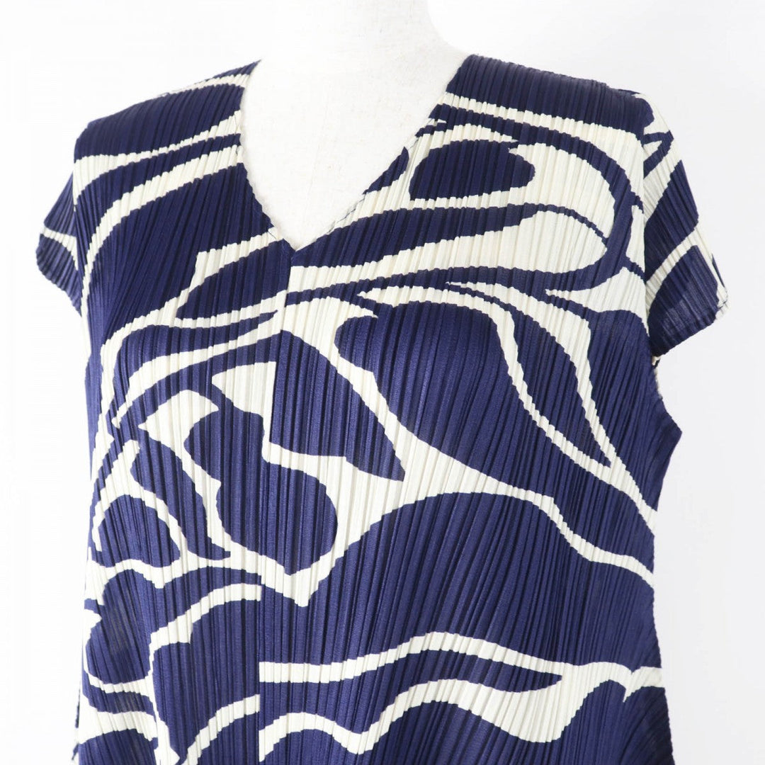 PLEATS PLEASE one piece PP13-JH623 polyester navy light beige botanical leaf design Dress 3
