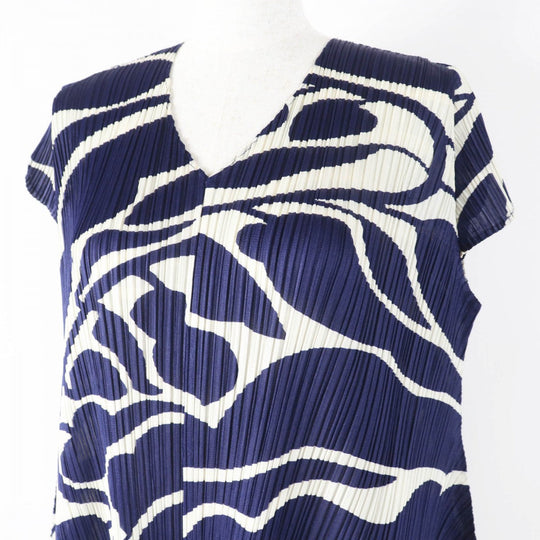 PLEATS PLEASE one piece PP13-JH623 polyester navy light beige botanical leaf design Dress 3