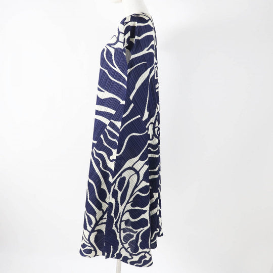 PLEATS PLEASE one piece PP13-JH623 polyester navy light beige botanical leaf design Dress 3