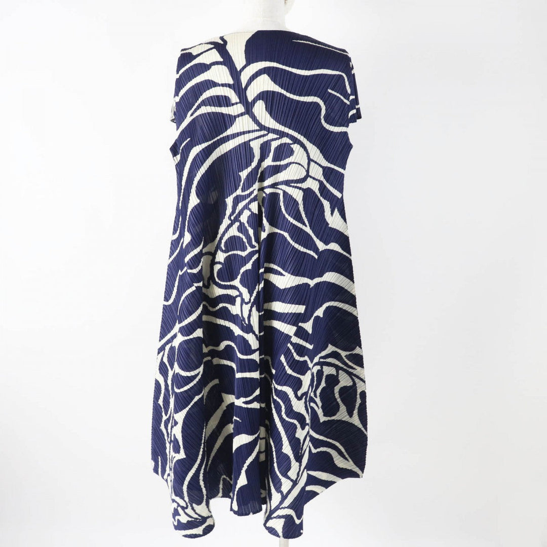 PLEATS PLEASE one piece PP13-JH623 polyester navy light beige botanical leaf design Dress 3