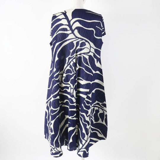 PLEATS PLEASE one piece PP13-JH623 polyester navy light beige botanical leaf design Dress 3