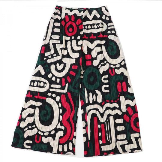 PLEATS PLEASE Pants PP13-JH615 Main: 100% polyester Multi BLack Cheer wide pants Women 2 Used Authentic