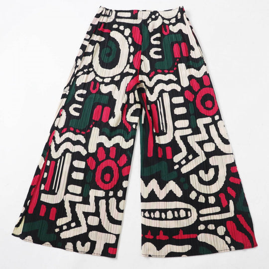 PLEATS PLEASE Pants PP13-JH615 Main: 100% polyester Multi BLack Cheer wide pants Women 2 Used Authentic