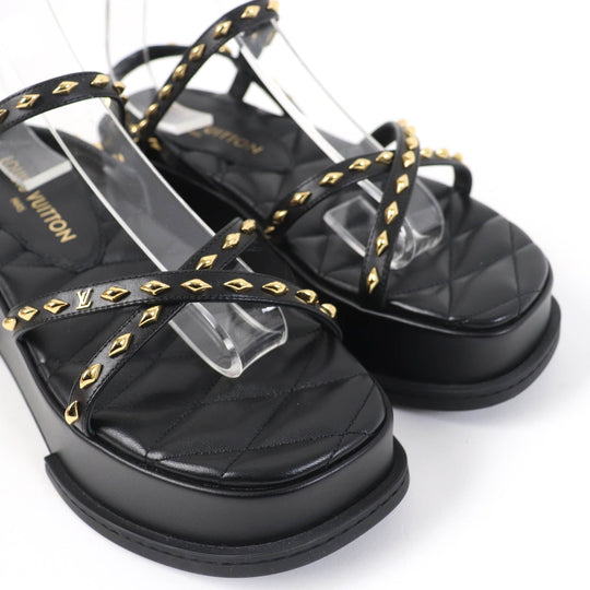 LOUIS VUITTON Sandals 1ACY36 Main: Leather black Maya Line Women 36 1/2 Used Authentic