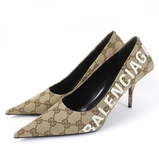 GUCCI pumps 676603 Main: GG canvas Brown type Women 36 Used Authentic