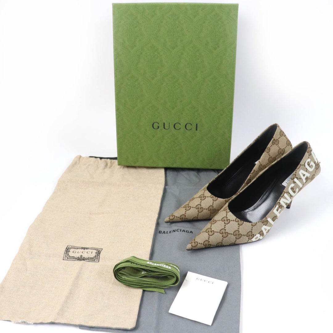 GUCCI pumps 676603 Main: GG canvas Brown type Women 36 Used Authentic