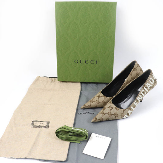 GUCCI pumps 676603 Main: GG canvas Brown type Women 36 Used Authentic