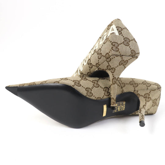 GUCCI pumps 676603 Main: GG canvas Brown type Women 36 Used Authentic