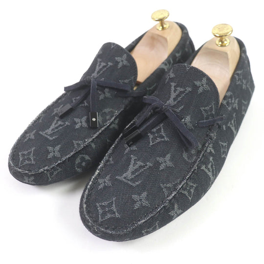 LOUIS VUITTON Flat shoes Main: Monogram denim Indigo blue LV Driver Line mens 6 1/2 Used Authentic