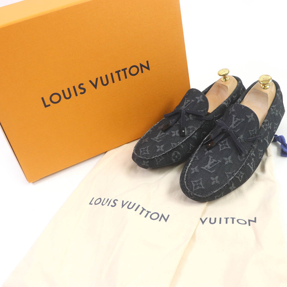 LOUIS VUITTON Flat shoes Main: Monogram denim Indigo blue LV Driver Line mens 6 1/2 Used Authentic