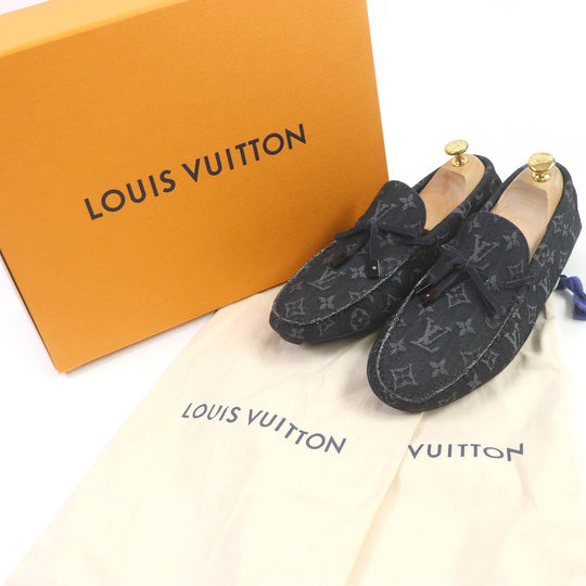LOUIS VUITTON Flat shoes Main: Monogram denim Indigo blue LV Driver Line mens 6 1/2 Used Authentic
