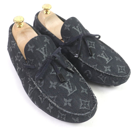 LOUIS VUITTON Flat shoes Main: Monogram denim Indigo blue LV Driver Line mens 6 1/2 Used Authentic