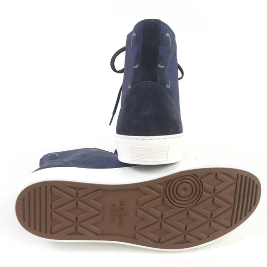 LOUIS VUITTON High cut sneakers Main: suede leather, Main: canvas Navy Tattoo line mens 7 Used Authentic
